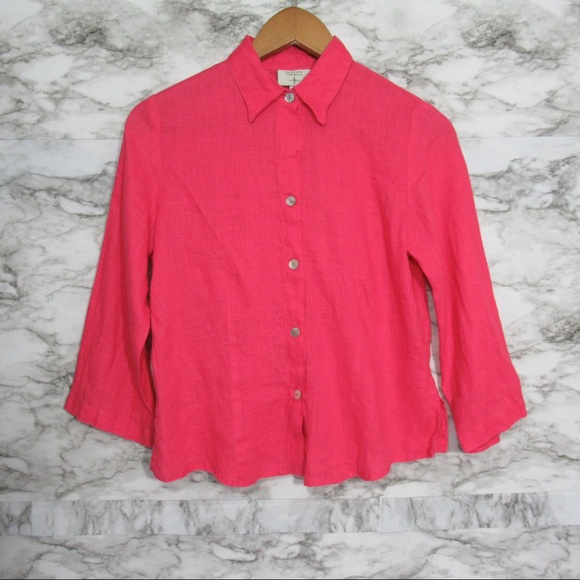 Kathleen Sommers Tops - 4/$20 Kathleen Sommers Pink Linen Button Down Shirt Size Small